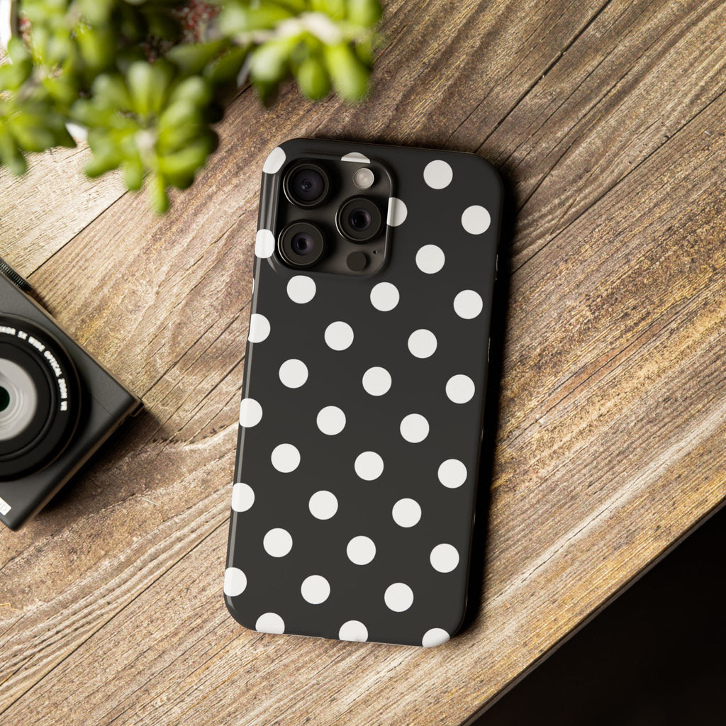 Polka Dot Slim Phone Case — Black & White Retro Dot Pattern