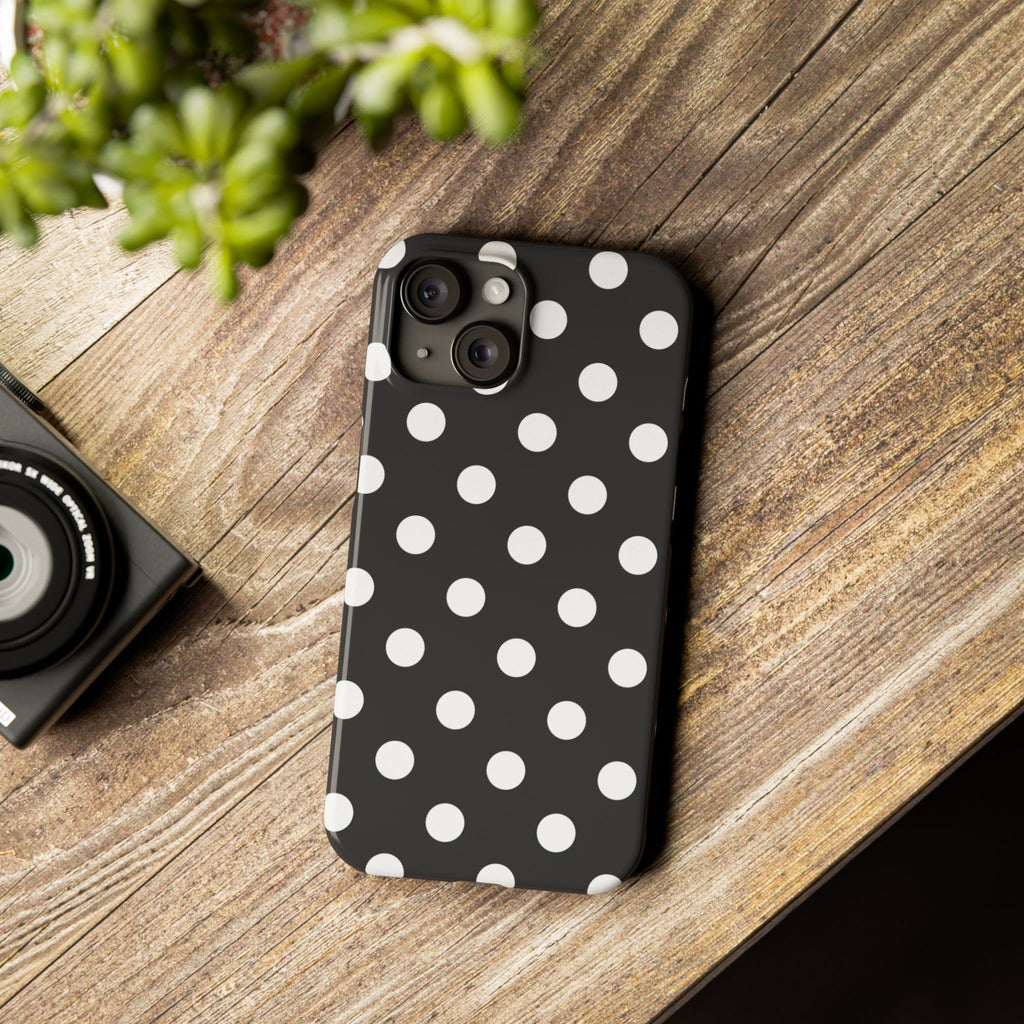 Polka Dot Slim Phone Case — Black & White Retro Dot Pattern