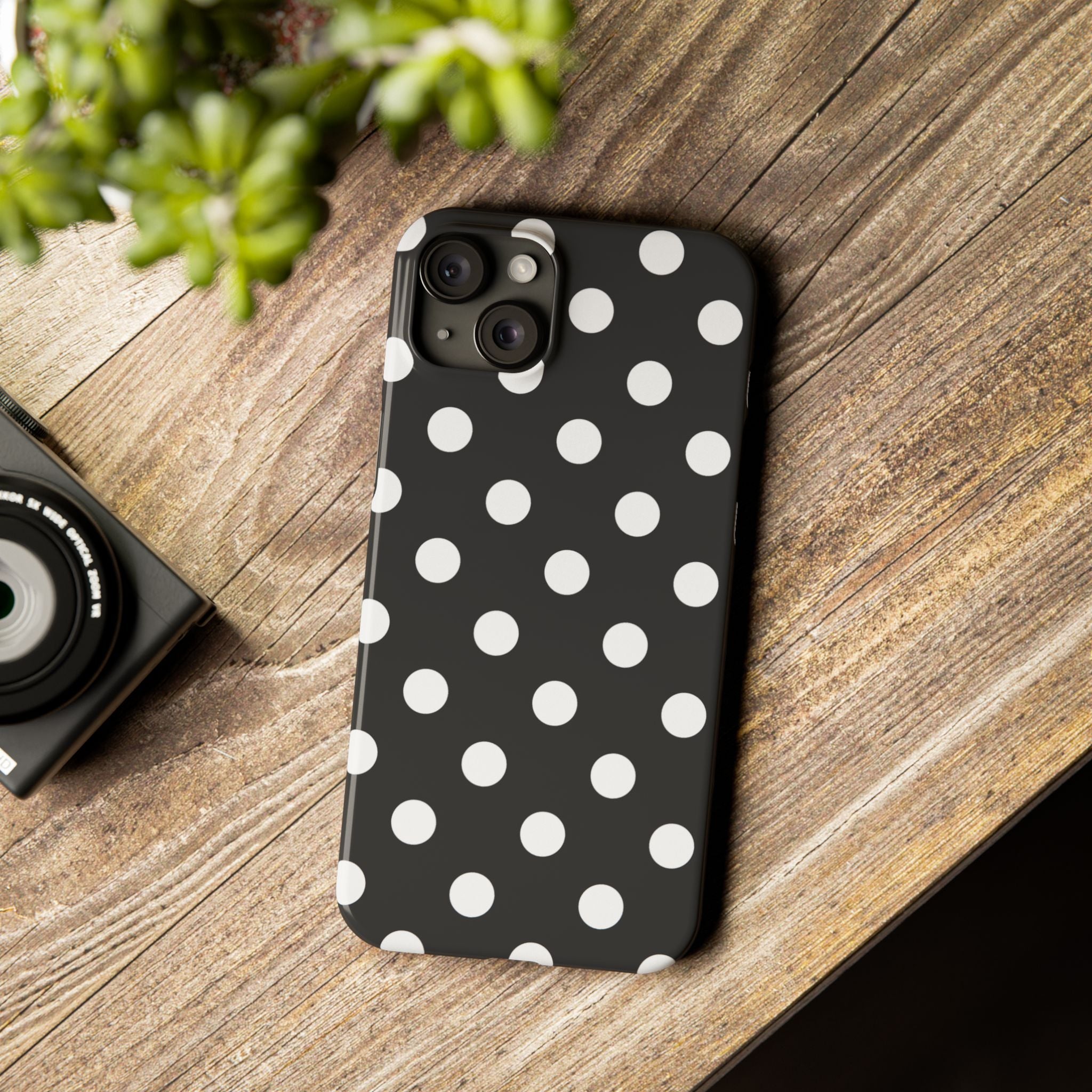 Polka Dot Slim Phone Case — Black & White Retro Dot Pattern