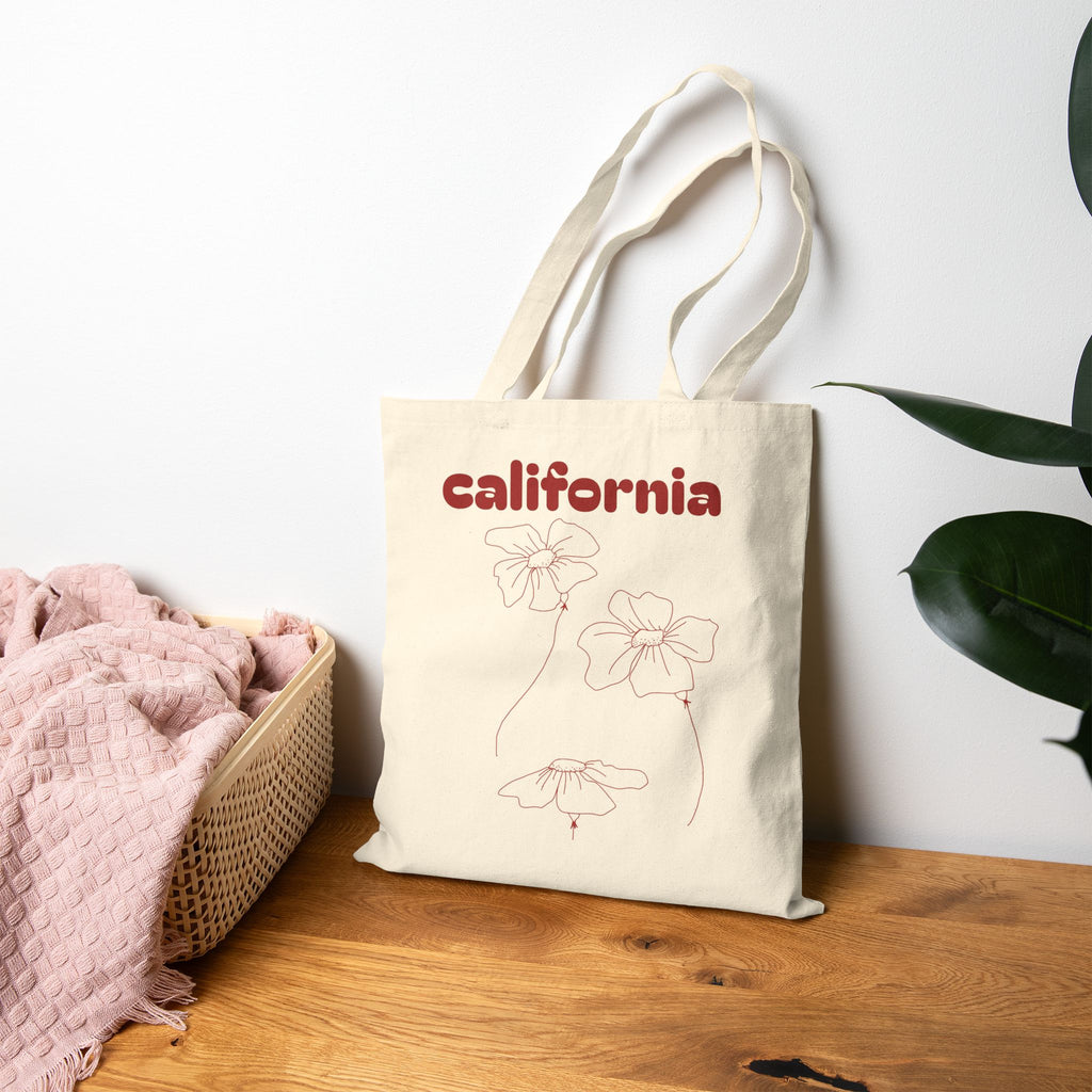 California Canvas Tote Bag — Retro Text Organic Cotton Market Bag